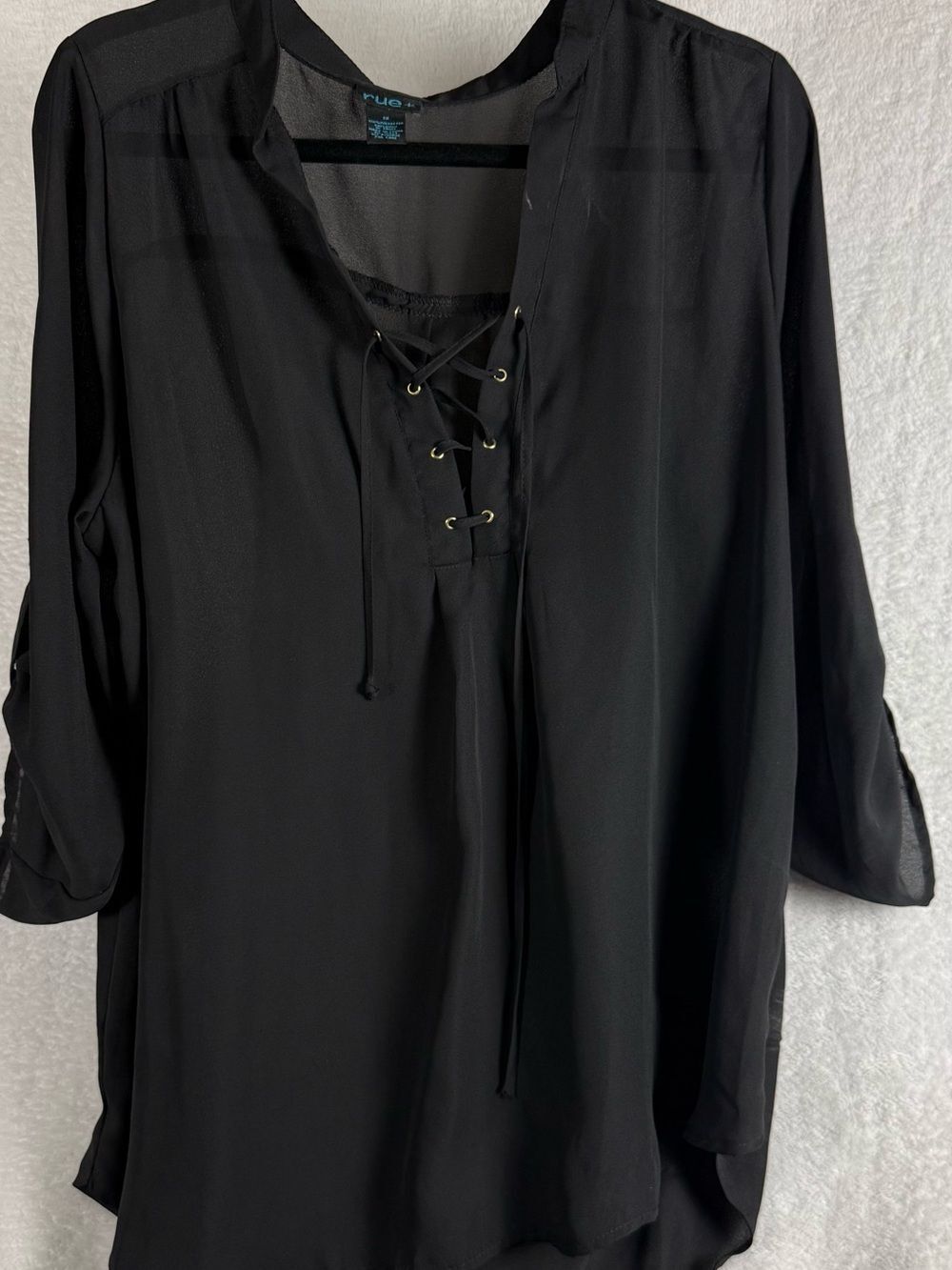 Rue21 Black Lace-Up Peasant Blouse - Hi- Low hem line- Size 1X - Picture 2 of 4